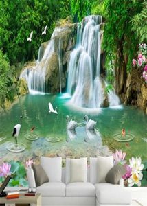 Papel de parede personalizado Mural HD HD paisagem Lotus Goldfish Cachoeira papel de parede da sala de estar 3D papel de parede MURAL231R6732697