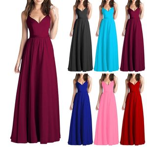 Casual Dresses Women Party Dress Bridesmaids Robes Sexy Women's V-Neck High Waist Elegant Evening Solid Color Wedding Proms Vestidos