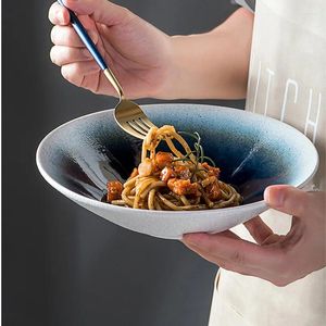 Миски японская ретро -керамическая рамэн салат миска 8 дюйма современная домохозяйственная кухня крупная кухня главная блюда фруктовые десертные пластины нагрузки