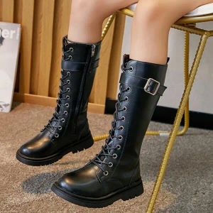 Stövlar flickor stövlar 2021 Autumn New Children Kneehigh Fashion Boots Suede Rubber Soft Platform Snow Boots Shoes For Boys Kids