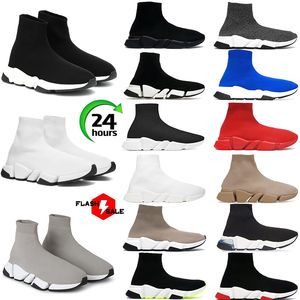 Designer Sock Shoes Speed ​​Trainer Casual Shoes For Men Womens Clear Sole Black White Beige Lace Neon Yellow Mens Sports Sneakers Tennis Storlek 5.5 -11