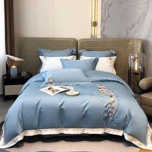 Set di biancheria da letto Luxury White 1000tc di cotone egiziano set oro ricamo oro copripiumino copripillo foglio piatto foglio piatto tessili domestici #/w