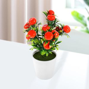 Dekorativa blommor konstgjorda orange krukväxter dekor mini faux inomhus falska ornament bonsai dekorationer hem små