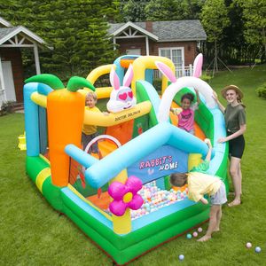 Bästa uppblåsbara slott för barnfester Portable Bouncer Slide Combo Jumping Jumper Bounce House med Slide the Playhouse inomhus Toys Födelsedag Rabbit's Home Theme