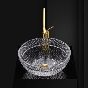 فاخر جولة وعاء زجاجي الحمام Washbasin شرفة شرفة كونترتوب حوض الحمام المطبخ بالوعة مع مجموعات الصرف 240226