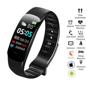 Relógios C1 Plus Band Smart Men Women Bluetooth Passo Contando Sports Bracelet Rastreador de fitness Freqüência cardíaca Pressão sanguínea Sleep Smart Watch