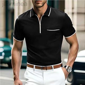 Męskie koszule 2023 Summer New Mens Lapel Zipper Polo Shirt Loose Casual Trend Pocket Mens Sports Fitness koszula S-3XL 2449