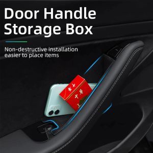 For Tesla Model 3 Y 2023 2022 2021 Door Handle Storage Box Side Flocking Tray Hidden Organizer Car Interior Accessory