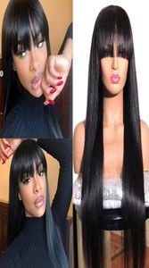 Прямые человеческие парики с волосами с челкой полная машина сделано парики натуральные парики парики, бразильские перуанские малазийские волосы remy 180 wi3654832