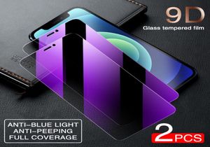 9D Antipy Spy Blue Light Treamded Glass для iPhone 13 12 11 Pro XS Max x xr Privacy Screencepors 7 8 6 6S Plus8789810