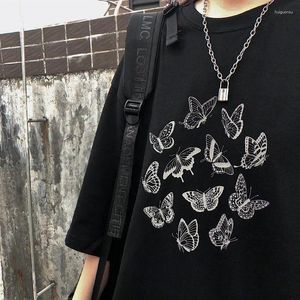 Erkek Tank Tops Kawaii Vintage T-Shirt Sevimli Kelebek Baskı Harajuku Gotik Y2K Siyah Büyük Boyut Kısa Kollu UNISEX SAYIT ESTETİK