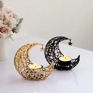 Ljushållare 10.5 cm Metal Moon Star Holder Alloy Luxury Crescent Candlestick Modern Romantic Wedding Christmas Cup