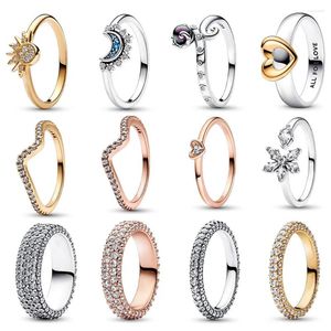 Cluster Rings Sun Moon Ring for Women Shine Zircon Heart Sunlight Fashion Original smycken årsdagen Lovers Gift