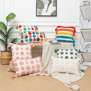 Pillow Decoration Home Boho Chenille Throw Pillowcase 30x50cm 45x45cm Wave Point Tufted Cover With Tassel For Living Room Sofa
