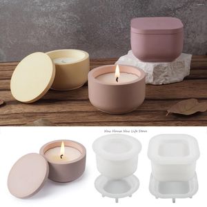 Candle Holders DIY Round Square Jar Silicone Molds With Lid Succulent Flower Pot Storage Box Plaster Resin Craft Home Decor Gift