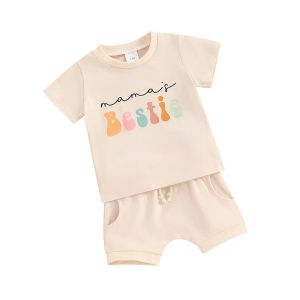 Baby Girl Short Sets Summer Mama S Bestie T-Shirt Topps Solid Color Shorts 2st Clothes Outfit