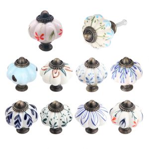 Antique Ceramic Knobs Vintage Ceramic Drawer Pulls Cupboard Door Knobs Pumpkin Wardrobe Handles Retro Furniture Knobs Hardware