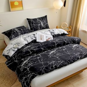 Classic Black marble pattern bedding set duvet cover pillowase FR king US twin UK queen AU single size no bed sheet 240329