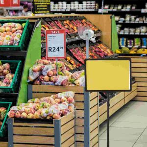Matskylt pris mat tecken reklam etikett rack stormarknad grönsak frukt pris klämstativ stativ
