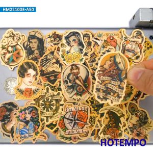 50Pieces Yellowing Retro Decals Old School Tattoo Girl Sailor Funny Stickers for Bike Car Motorcycle Guitar Phone Laptop Sticker
