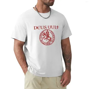 Erkek Polos Deus Vult Haçlı Sigil Tasarım T-Shirt Yaz Giysileri Erkek Hayvan Baskı Estetik Giyim Hızlı Kurutma T-Shirts