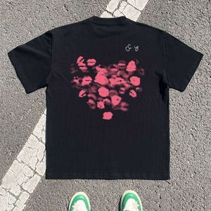 デザイナーラグジュアリーチャパイクラシッククールで快適なTシャツ、ピュアコットンサマーリッププリントラウンドネック、半袖、ラブルーズカップル、すべてトップ