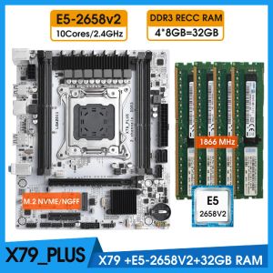 Материнские платы X79 Plus Motherboard Kit Kit с E5 2658 V2 10 Cores Процессор 4*8GB = 32 ГБ 1866 МГц DDR3 RAM X79 PLACA MAE SET LGA 2011 Кит XEON
