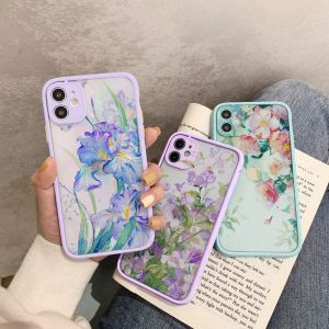 Винтажные листья чехла телефона для iPhone 15 12 11 13 14 Pro Max Ink Flower для iPhone 8 7 плюс SE2 X XR XS Shock -Ray