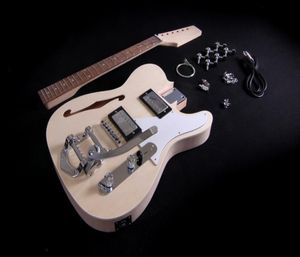 DIY Electric Guitar Kit Semi Hollow Body F Hole Bolt On Mahogany Neck Chrome Hardware2769051