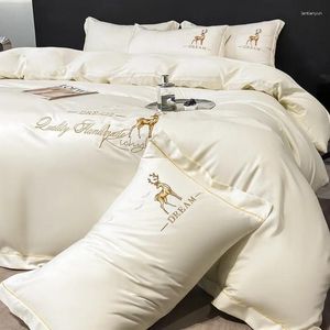 Bedding Sets Embroidery Set Egyptian Cotton 600TC Quilt Cover Soft Duvet Luxury Flat/fitted Bed Sheet Pillowcases