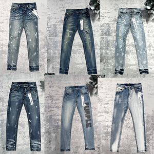 Lila märke jeans 2024 Nytt modehål gör gamla high street hip hop casual unisex wased cowboy byxor raka långa byxor