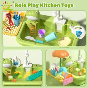 Baby Kitchen Toy Plastic Dish Wash Sink Electric Diskmaskin Spela låtsas Rollspel Husarbete Tidiga utbildningsleksaker för barn