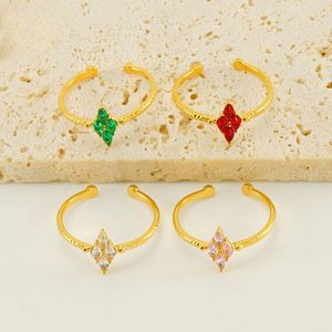 18K Gold Plated Stainless Steel Finger Rings Opening Adjustable Cubic Zirconia Rings for Women Girls Christmas Gift