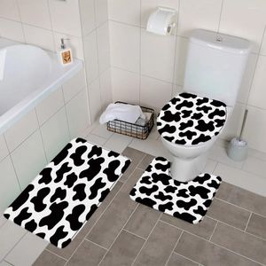 Bath Mats 3pcs Sets Cows Pattern Mat Geometric Black White Simple Bathroom Decor Anti Slip Rugs Carpet Toilet Seat Cover U-shaped Pad