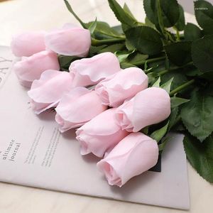 Dekorativa blommor rosa vita riktiga beröring av plast konstgjord ros knopp blomma för bröllop engagemang parti favorit valentin jubileumsälskare