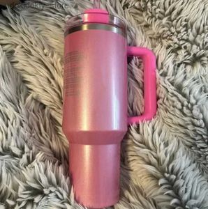 Mugs US STOCK Limited Edition THE QUENCHER H2.0 40OZ Mus Cosmo Pink Parade Tumblers Insulated Car Cups Termos Valentines Day ift Pink Sparkle L49