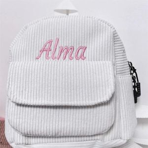 Backpack Mini Size Corduroy Solid Color Personalized Name Women's Outdoor Bag Unique Birthday Gift Small With