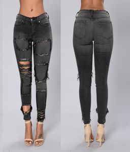 Black Womens Skinny Scepped Jeans Low Rise Fashion Vintage Slim Fit Hole Anganited Jeans S2XL6439612