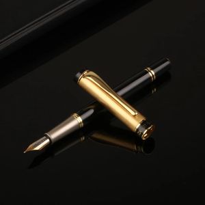 Custom Fountain Pen Golden Text Stationery Office Supplies Back To School Items Metal Nib Writing Ink Men Luxury Black