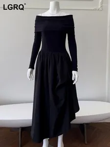 Casual Dresses Women's Dress Oregelbundet Hem Design Evening Long Sleeve Slash Neck High midja Elegant Kvinna 2024 Kläder 3WQ9121