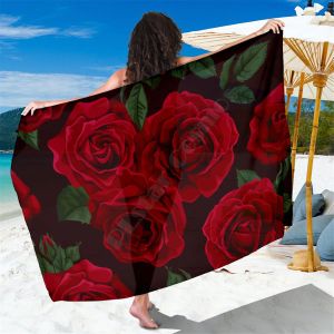 Rosas vermelhas Sarong 3D Towel Towel Summer Seaside Resort Casual Bohemian Style Beach Towel 02
