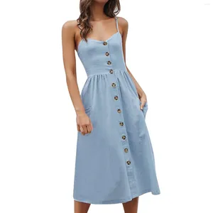 Casual Dresses Vintage Polka Dot Boho For Women Sexig Spaghetti Strap Summer Button Shirt Dress Sleeveless Backless Beach Swing