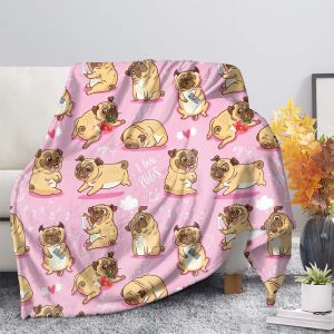 Flannel Blanket Cute Animal Pug Dog Soft Warm Fall Sofa Fleece Throw s for Bed Couch King Size Lightweight