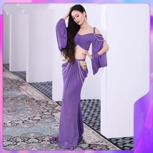 Abbigliamento da palco gonne da danza del ventre orientali per donne maniche perle abiti da 2 pc costumi set di abiti da outfit praticano abiti