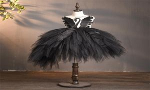 Black Flower Tiuls Girl Dress Swan Crystal Tiul Princess Controsel Ubrania Wedding Ubrania Dzieci Urodzinowa sukienka wieczorowa suknia balowa 21035751274