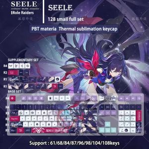 Akcesoria 128 klawisze/zestaw klawiszy seele vollerei honkai gwiazda kolei pbt cherry keycaps dla MX Switch Keycap DIY Mechanical Keyboard Game Prezent gier