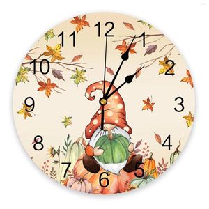 Relógios de parede Ação de Graças Pumpkin Autumn Folhas do quarto Relógio de quarto grande Moderno de cozinha moderna relógios redondos da sala de estar decoração de casa