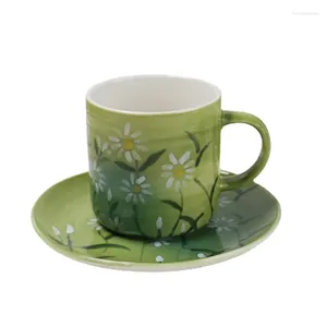 Mugs Ins 350ml Ceramic Cup Plate Set Hand-painted Small Daisy Handle Mug Couples Home Breakfast Milk Coffee With Tray