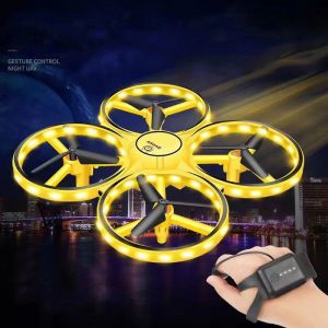 Ручные дрон, управляемые ручным дрон, RC Mini Quadcopter жест летающие светодиодные светодиодные светильники высота держать часы управление детьми игрушки на день рождения подарки