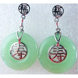 Brincos de balanço 3 opções por atacado verde claro/verde jade natural chinês caractere fu shou brinco de sorte#003